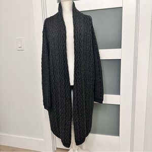 Aran Crafts Merino Wool Charcoal Sweater Cardigan XXL Open Front Long Cozy EUC